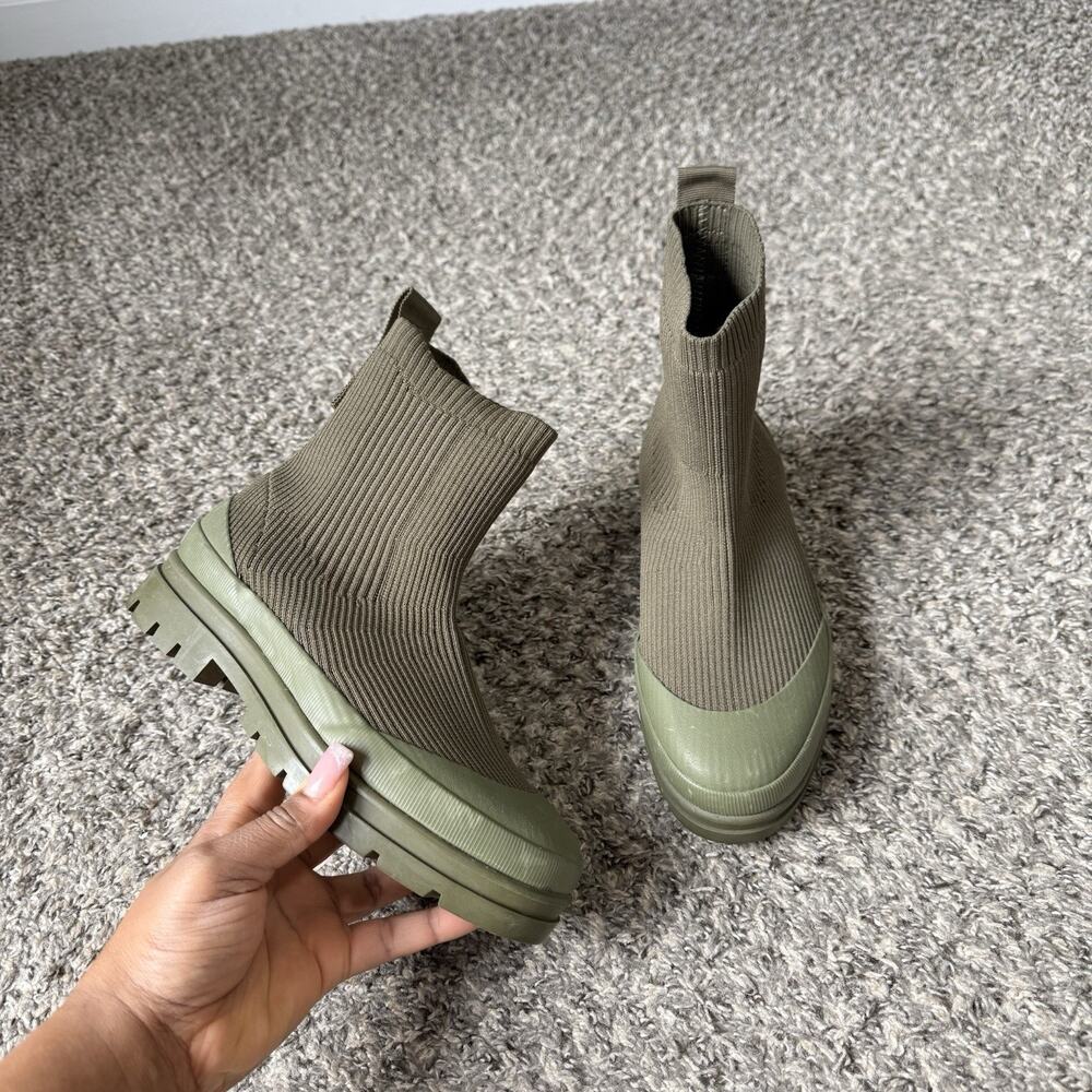 Everlane Womens Olive Green The Utility Boots ReKnit Size 7.5 Stretch Knit - Picture 1 of 7